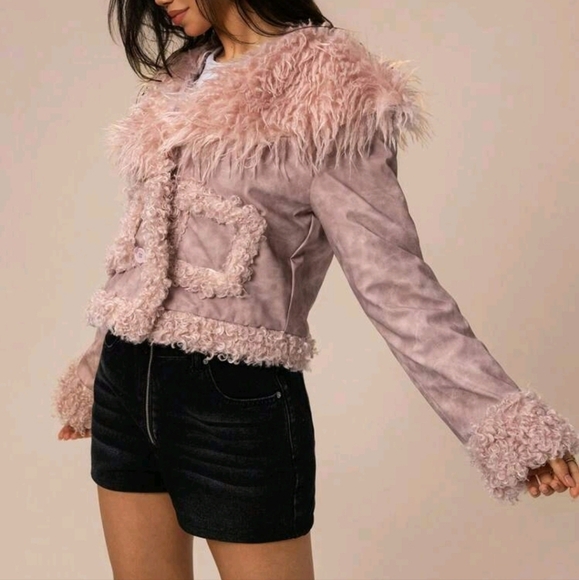 High Street Faux Fur Collar PU Panel Quilted Cotton Padded Short Jack - Picture 5 of 5